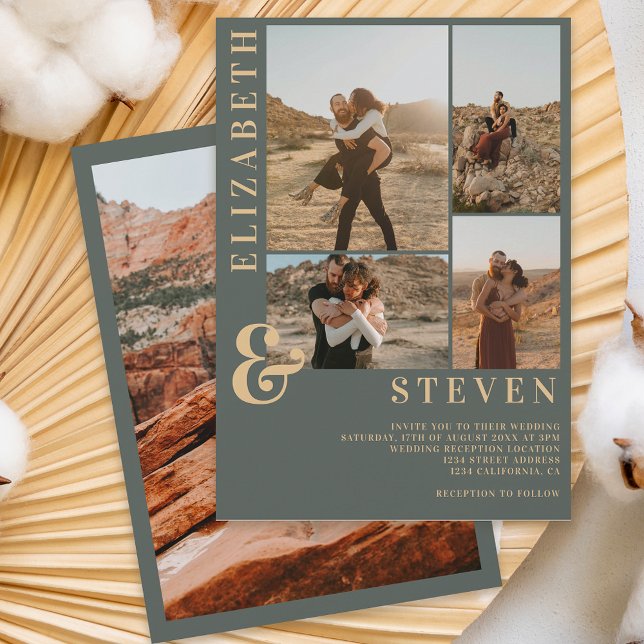 Convites Mala verde moderna e 5 fotograde casamento (Criador carregado)