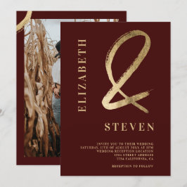 Convites Mala vermelha moderna e nomes fotográficos casamen