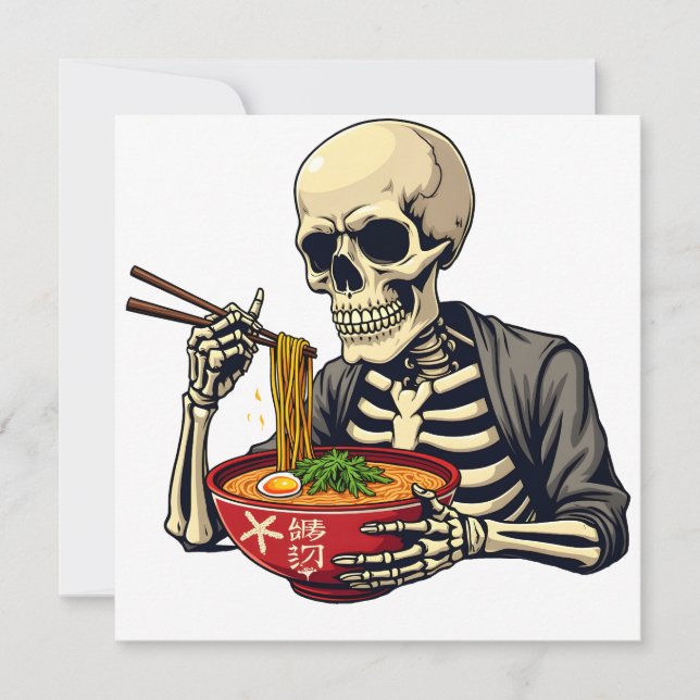 Convites Malandro Halloween Pastel Skeleton Comendo Ramen (Frente)