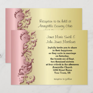 Convites Maldição Rosa Elegante e Casamento Florid Dourado