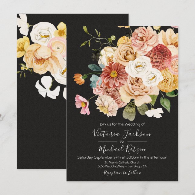 Convites Maldito Jardim Floral Dark e Casamento Moody (Frente/Verso)