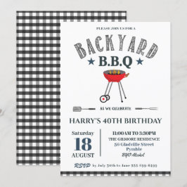 Convites Male Birthday Black Gingham, CHURRASCO de quintal 
