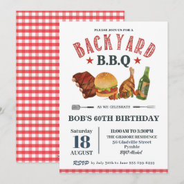 Convites Male Birthday Red Gingham Beer
