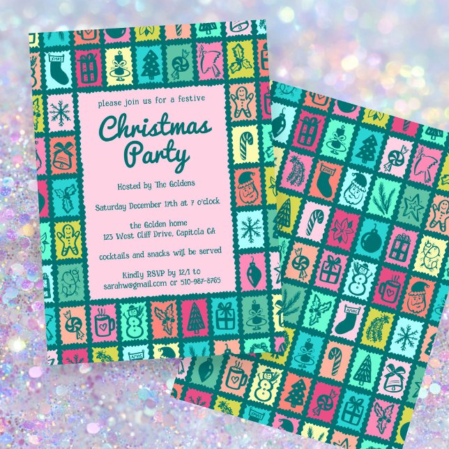 Convites Malha Natalina Caprichosa Festa de NATAL Personali (Whimsical Christmas Grid Cute Custom HOLIDAY PARTY Invitation
)