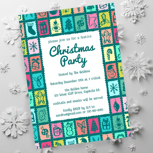 Convites Malha Natalina Caprichosa Festa de Natal Personali (Whimsical Christmas Grid Cute Custom HOLIDAY PARTY Invitation
)