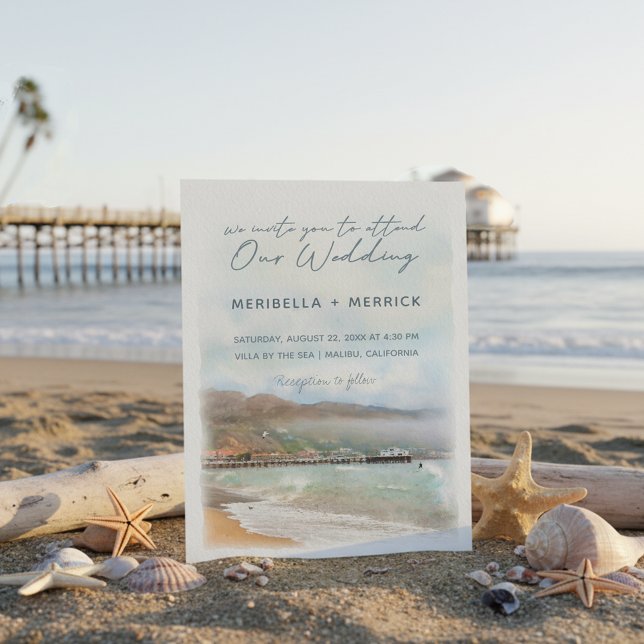 Convites Malibu | Casamento California Beach Watercolor (Criador carregado)