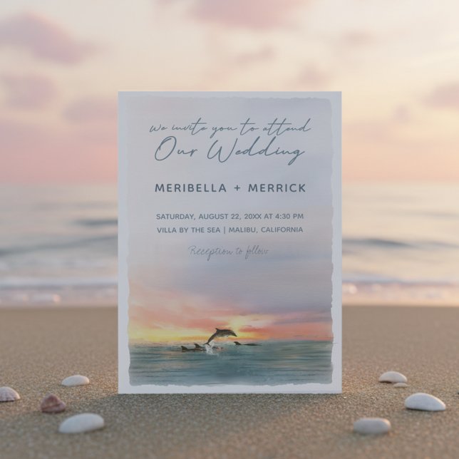 Convites Malibu | Casamento por Aquarela de Dolphins Beach (Criador carregado)