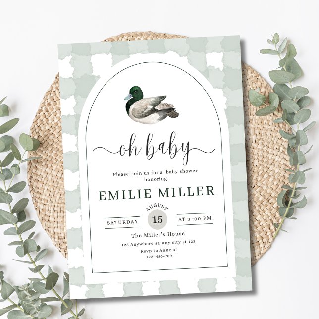 Convites Mallard Duck Baby Shower Invitation, Neutral Green (Criador carregado)