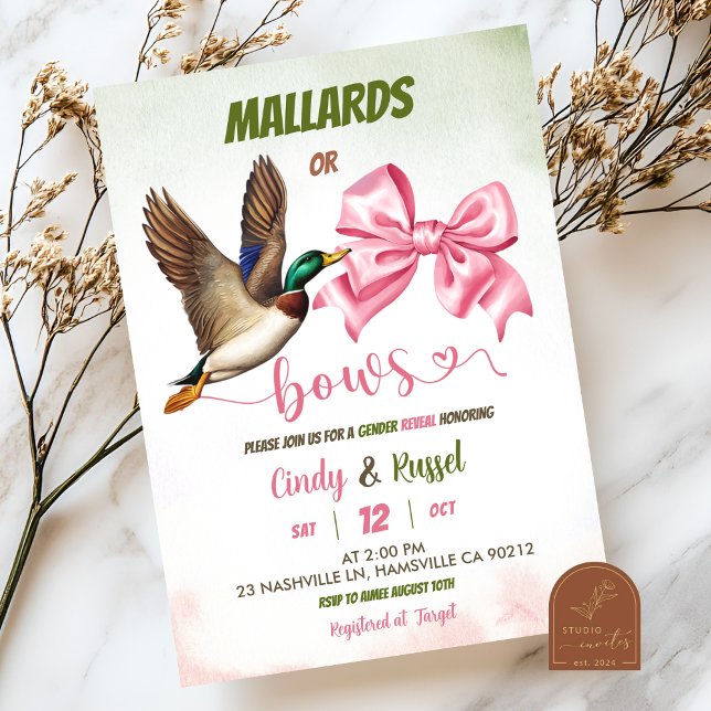 Convites Mallard or bows Gender reveal (Criador carregado)