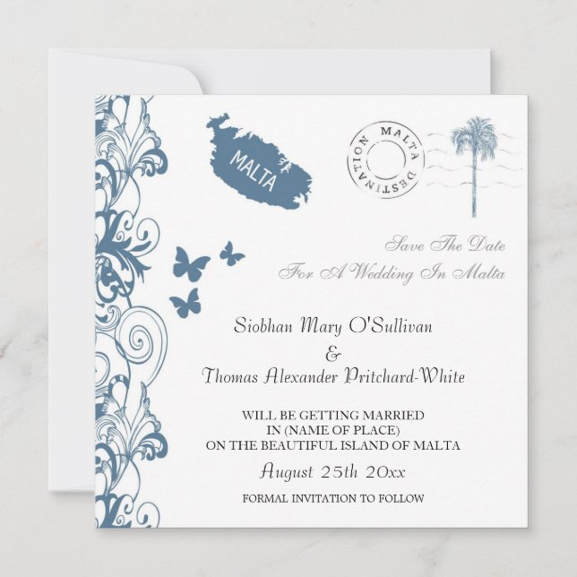 Convites Malta Salve A Data Em Malta Azul (Frente)