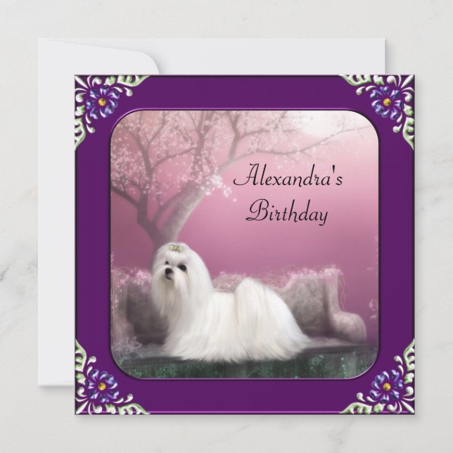 Convites Maltês e Cherry Blossom Park Purple Frame (Frente)