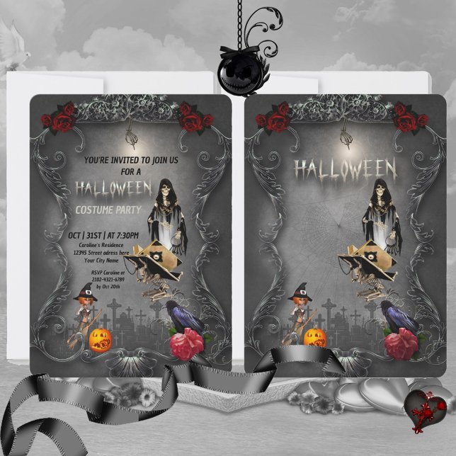 Convites Malva e coroa esqueletos (Funny skeleton)