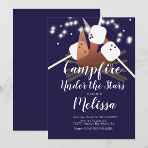 Convites Malvaviscos de fogueira estrelas festa ao ar livre