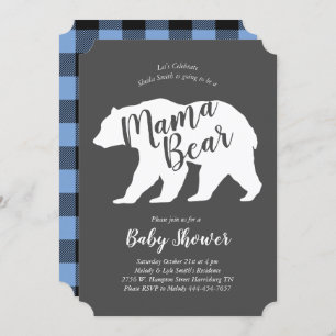 Convites Mama Bear Chá de fraldas Xadrez Azul