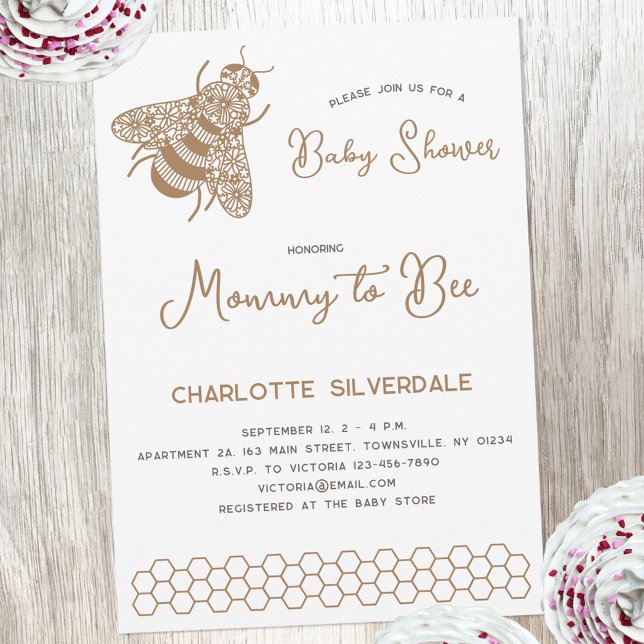 Convites MAMÃE a CHÁ DE FRALDAS (Modern minimalist Mommy to Bee baby shower invitation)