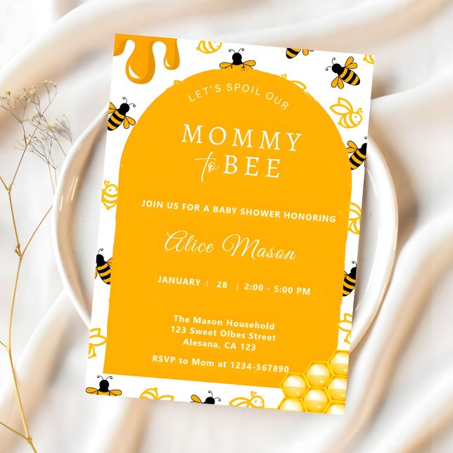 Convites Mamãe Amarela Elegante para Chá de fraldas de Abel (Mommy to Bee Honey Yellow Baby Shower Invitation)