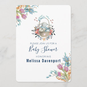 Convites Mamãe Bunny no cesto e Chá de fraldas de Tulip Flo