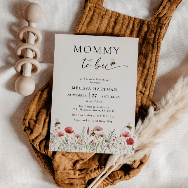 Convites Mamãe de aquarela para Chá de fraldas de flor selv (Criador carregado)