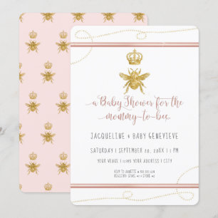 Convites Mamãe de Beer Dourado, Glitter Pink Girl Chá de 