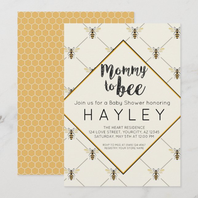 Convites Mamãe de bifurcação para o chá de abelhas (Frente/Verso)