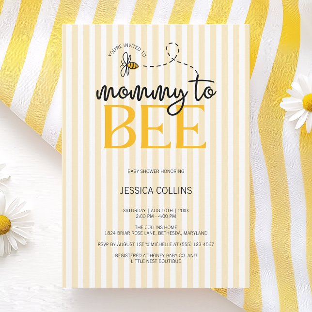 Convites Mamãe de Script Moderno Elegante para Chá de frald (Elegant Modern Script Mommy to Bee Baby Shower Invitation)