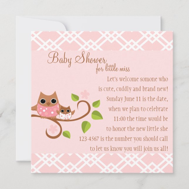 Convites Mamãe e Baby Owl (Frente)