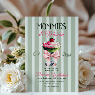 Convites Mamãe e Matcha Strawberry Arco rosa Chá de fraldas