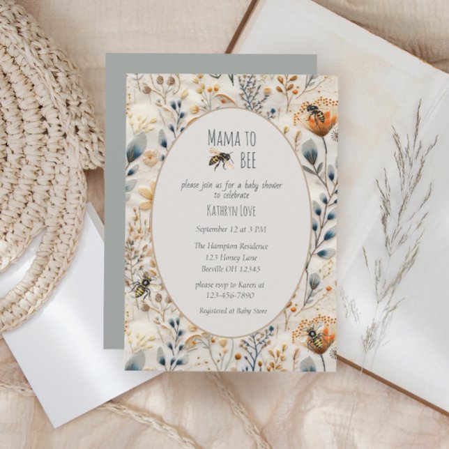 Convites Mamãe foi para o chá de fraldas floral azul empoei (Criador carregado)