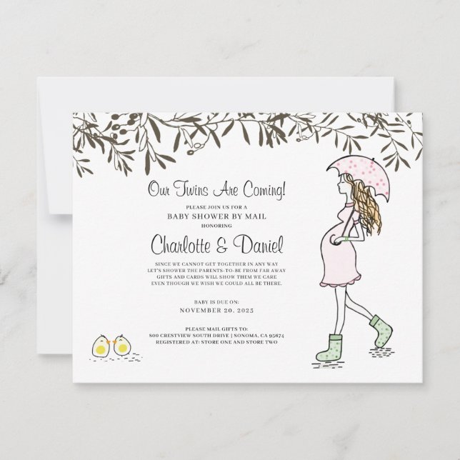 Convites Mamãe Grávida Sob Chá de fraldas Guarda-chuvas (Frente)