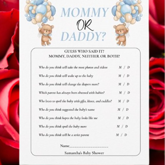 Convites Mamãe ou Pai azul Ursinho chá de fraldas (Celebrate your little one with our Baby Shower Teddy Blue Mommy or Daddy theme)