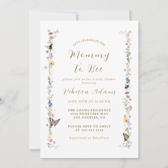 Convites Mamãe para a Festa do Jardim da Abelha Chá de fral (Frente)