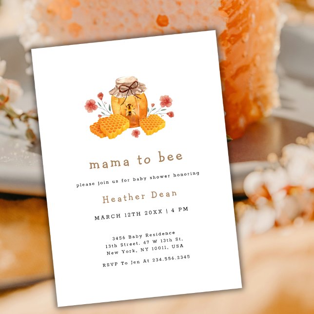 Convites Mamãe para Bebê Pequeno Chá de fraldas de Mel de F (Mama to Bee Little Wildflower Honey Baby Shower Invitation)