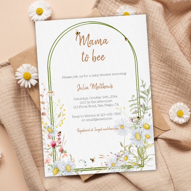 Convites Mamãe para Bee Wildflower Boho Chá de fraldas (Criador carregado)