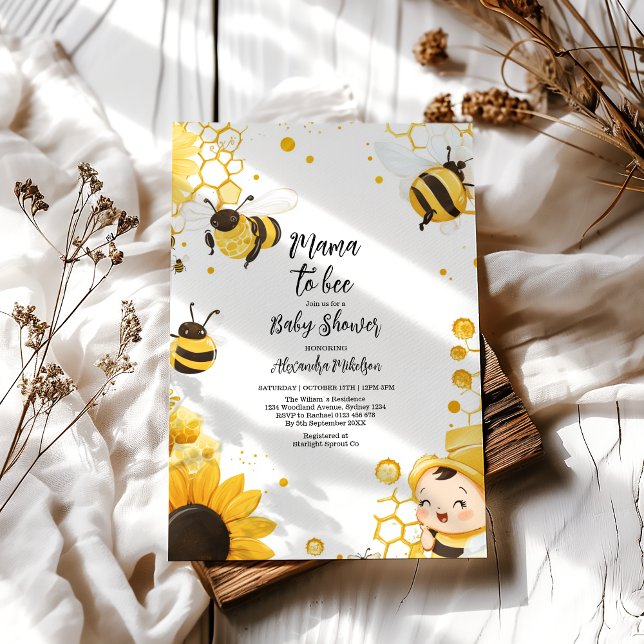 Convites Mamãe para Bee Wildflower Honeybee Chá de fraldas (Criador carregado)