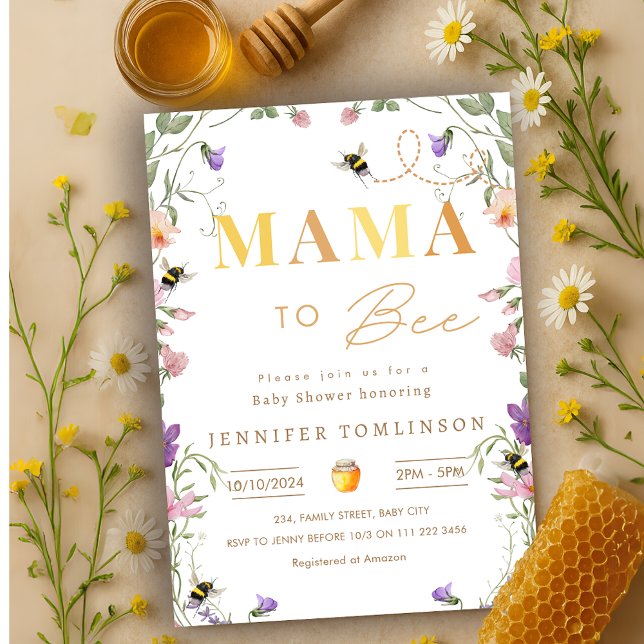 Convites Mamãe para Bee Wildflower Primavera (Mama to Bee Wildflower Spring Baby Shower Invitation)
