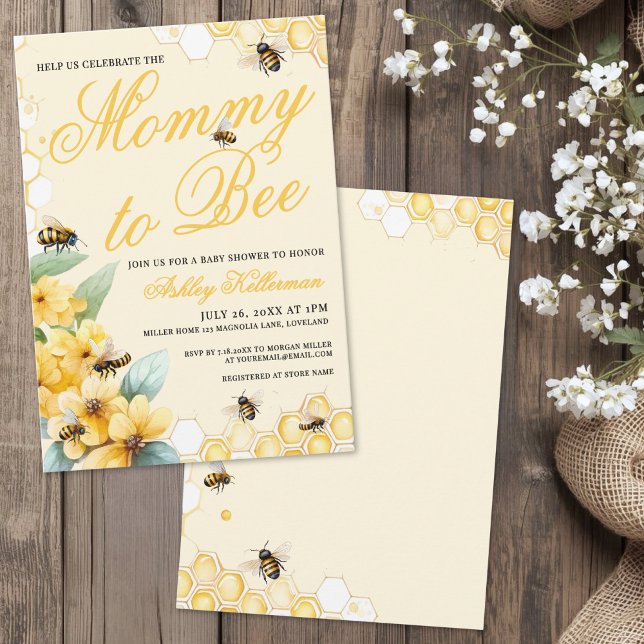 Convites Mamãe para CHACHA de Festa de Revelação de Gênero  (Mommy to BEE Gender Neutral Baby Shower Invitation)