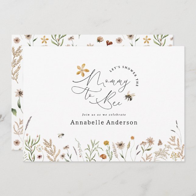 Convites Mamãe para o chá de fraldas de flor selvagem (Frente/Verso)