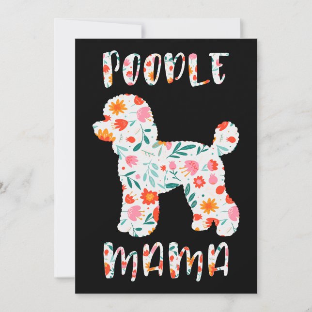 Convites Mamãe Poodle Floral Amante de Cachorro (Frente)