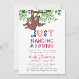 Convites Mamãe SLOTH Apenas Dando Uma Volta À Bebê Rosa