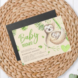 Convites Mamãe Sloth e Baby Sloth Chá de fraldas