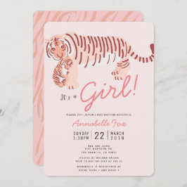 Convites Mamãe Tiger e Cub Pink Girl Chá de fraldas