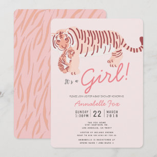 Convites Mamãe Tiger e Cub Pink Girl Chá de fraldas
