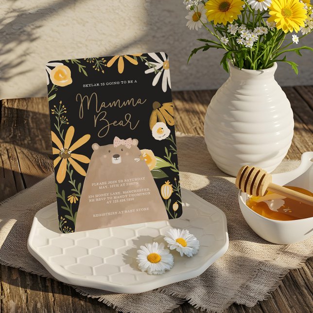 Convites Mamãe Urso e Querida Bebê Chá (Momma Bear & Sweet Honey Bee Baby Girl Shower Invitation)