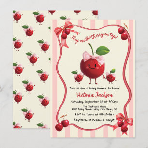 Convites Mamães e raparigas gêmeas Chá de fraldas de cereja