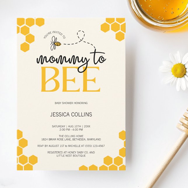 Convites Mamães Neutra do Gênero Modernas para o Chá de fra (Modern Gender Neutral Mommy to Bee Baby Shower Invitation)