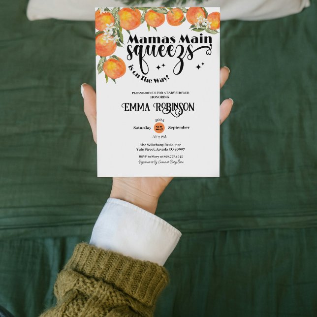 Convites Mamas - Chá de fraldas de compressão principal - C (mamas main squeeze summer baby shower gender neutral watercolor botanical mother to be)