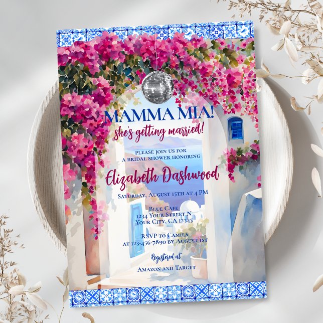 Convites Mamma Mia Azulejo grego Disco Ball Chá de panela (Criador carregado)