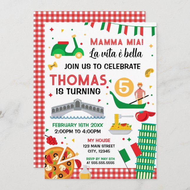 Convites Mamma mia! Italian Birthday Party (Frente/Verso)