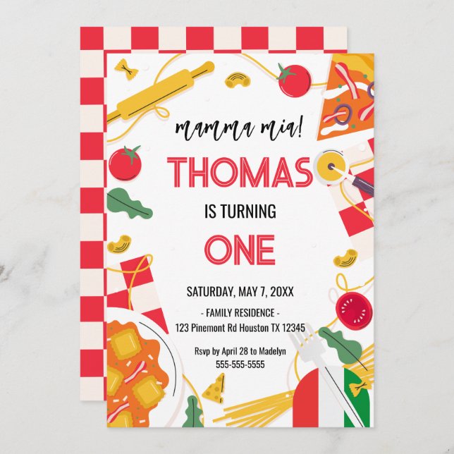 Convites mamma mia! Italian Birthday Party Invitation (Frente/Verso)