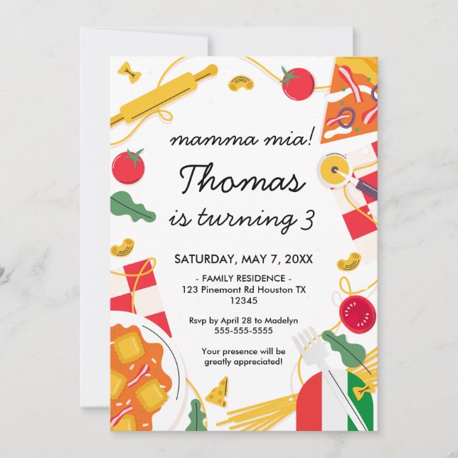 Convites mamma mia! Italian Birthday Party Invitation (Frente)